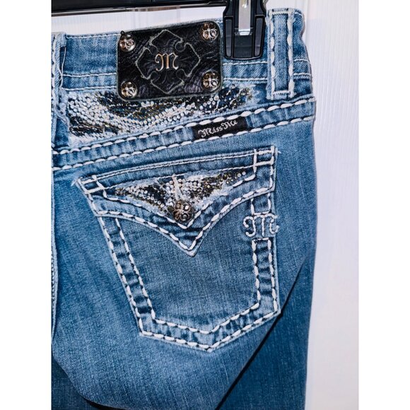 Miss Me Boot Cut Jeans 28 Blue Denim Embellished Pockets Cowgirl Western Hippie - Picture 12 of 13